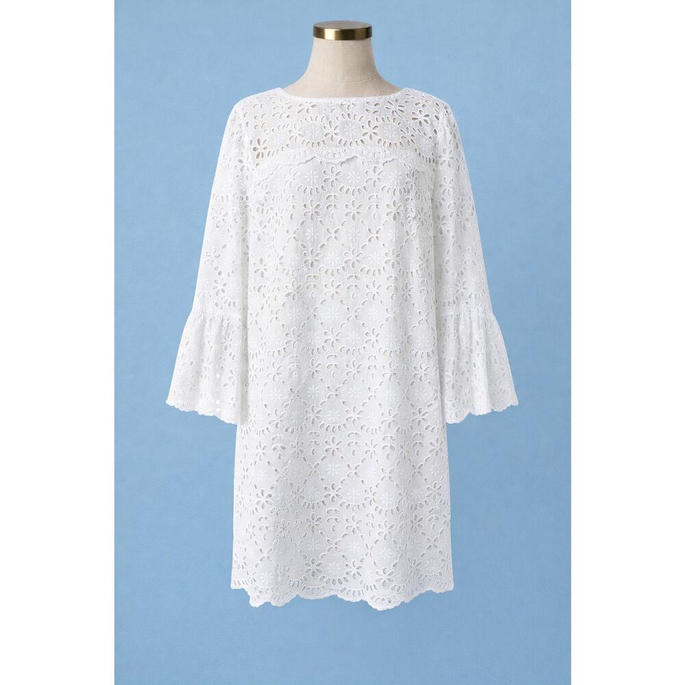 J.Crew Women's Tall Bell-Sleeve Embroidered Eyelet White Dress Size T12 AK238